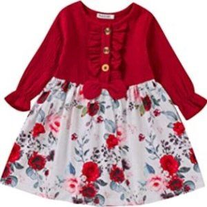 ROYAL TOTS Toddler Baby Girl's floral Dress long sleeve Red Floral Dress 24MONTH